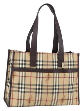 BURBERRY Nova Check Tote Bag PVC Beige Auth 160285